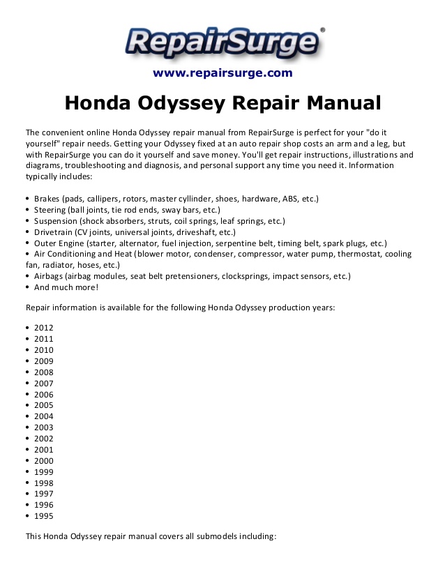 Haynes repair manual 2005 honda odyssey free download pdf editor edit pdf files